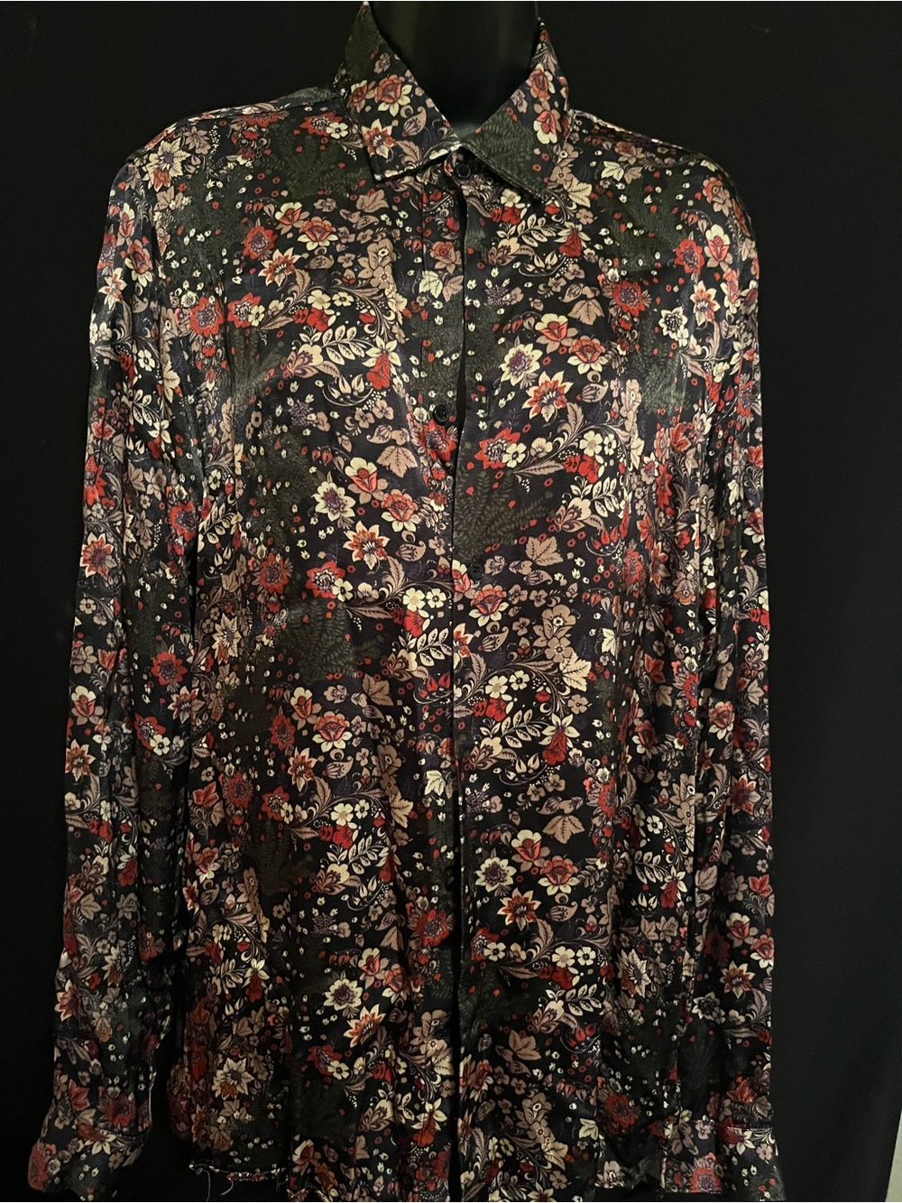 Zara Black Floral Long-Sleeve Button-Down Shirt